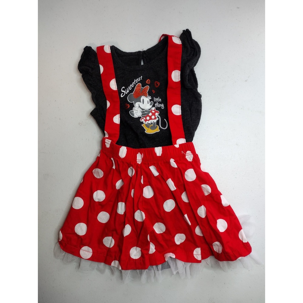 Disney Baby Minnie Mouse Red Polka Dot Suspender Skirt and Bodysuit‎ Set 18M